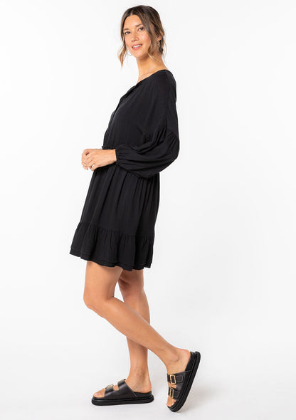 Vanessa Black Button Mini LS Dress