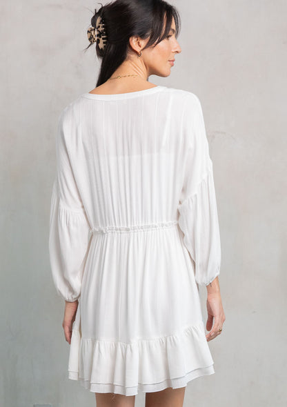 Vanessa Creme Button Mini LS Dress