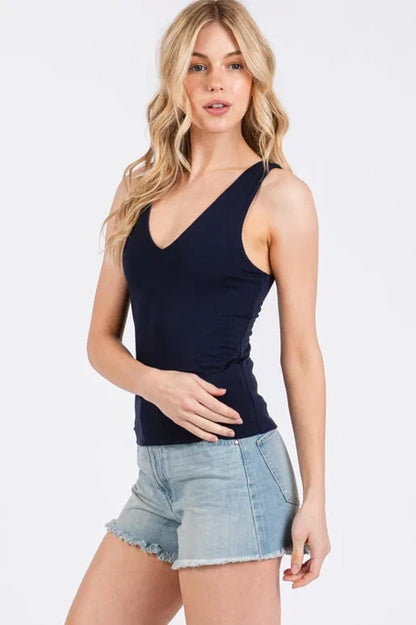 Simone Navy V-Neck Top