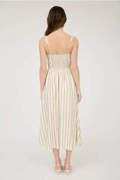 June Striped Khaki Midi Dress