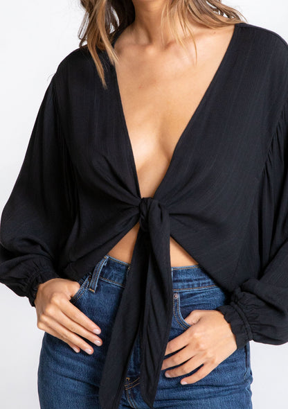 Danielle Black Tie Kimono LS Blouse
