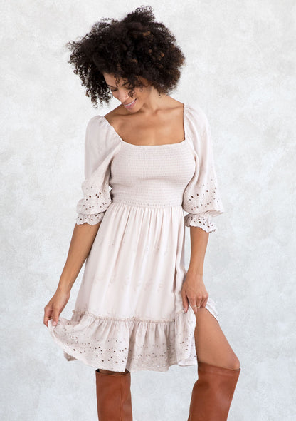 Cleo Dusty Mauve Eyelet LS Dress