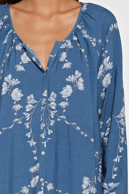Vanessa Navy Floral LS Blouse