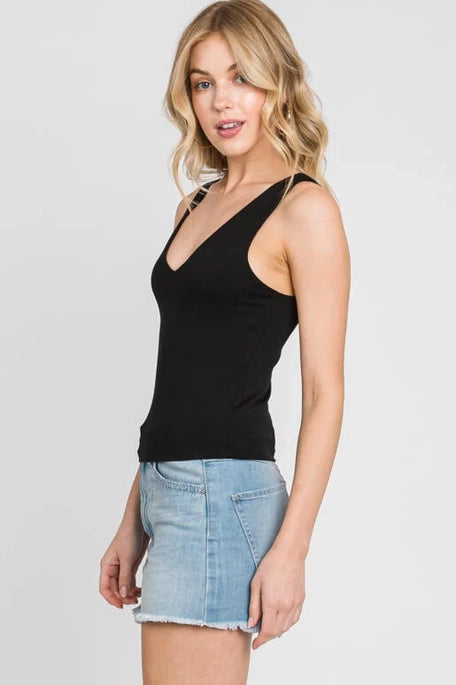 Simone Black V-Neck Top