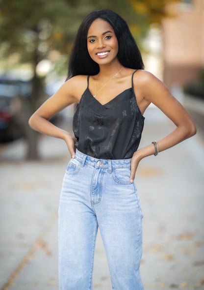 Serena Jacquard Black LS Camisole