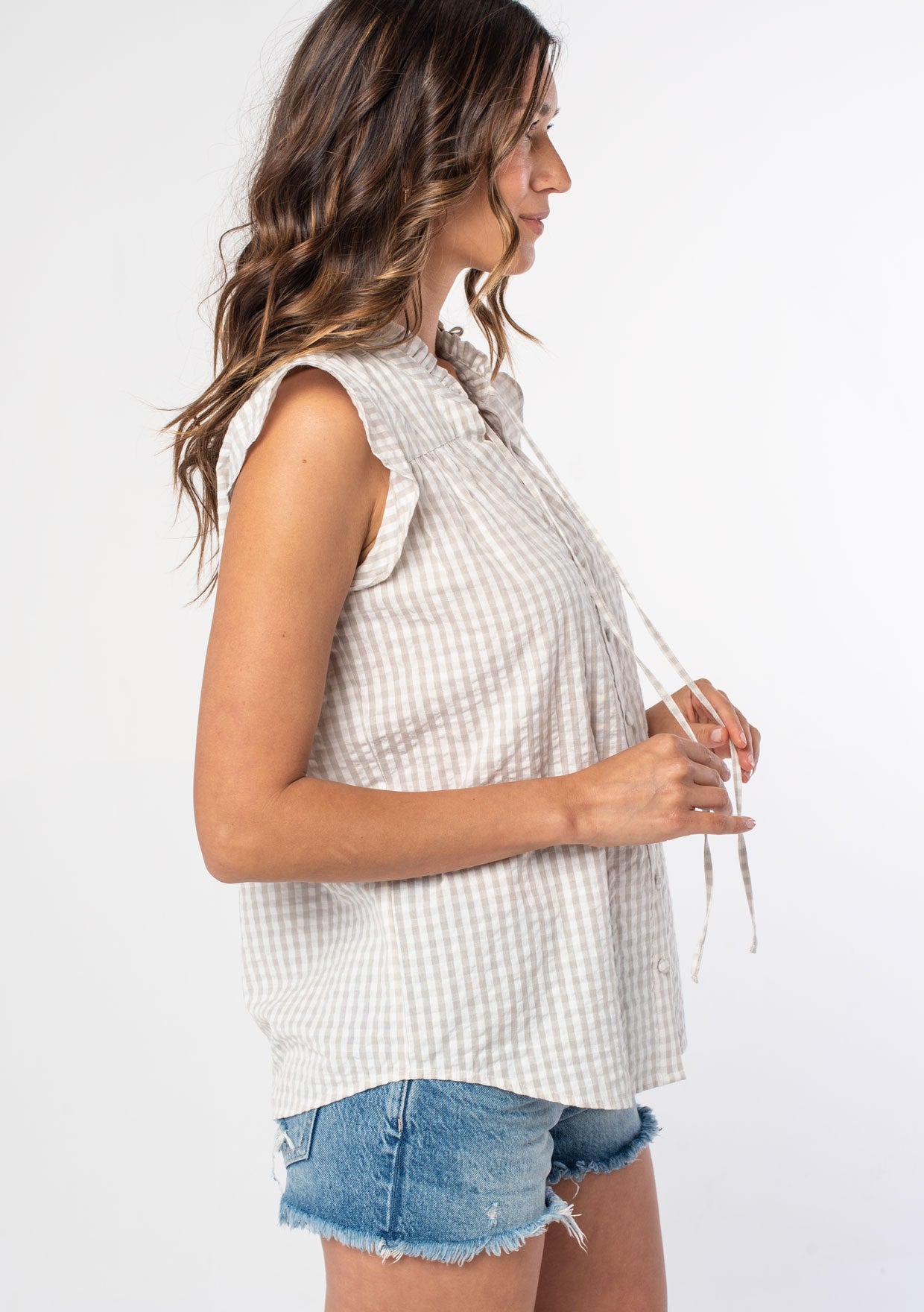 Kinsley Gingham Grey LS Blouse