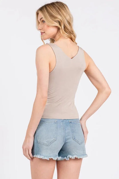 Simone Taupe V-Neck Top