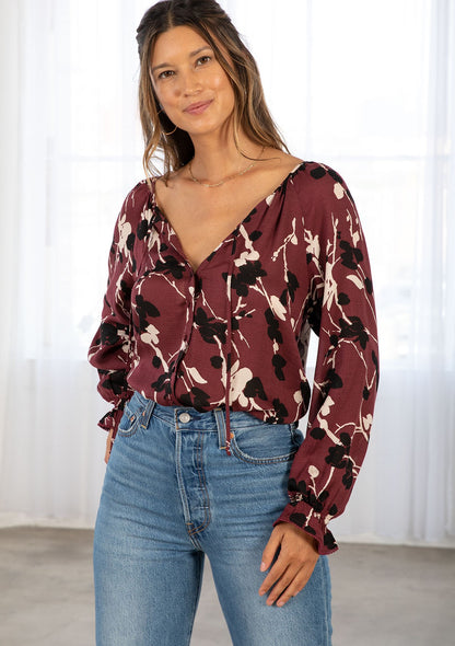 Emma Merlot LS Blouse
