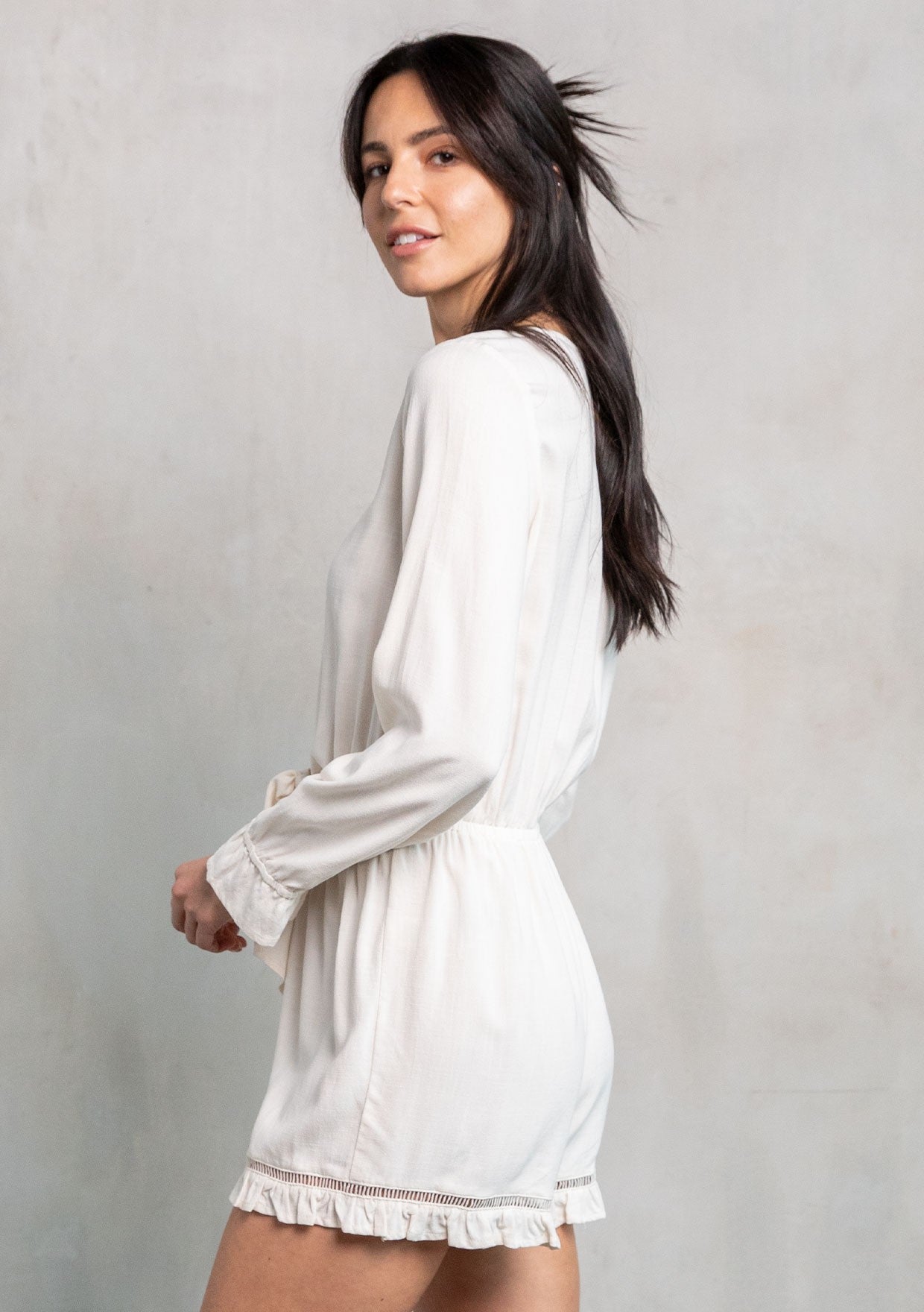 Symone Creme Tie LS Romper