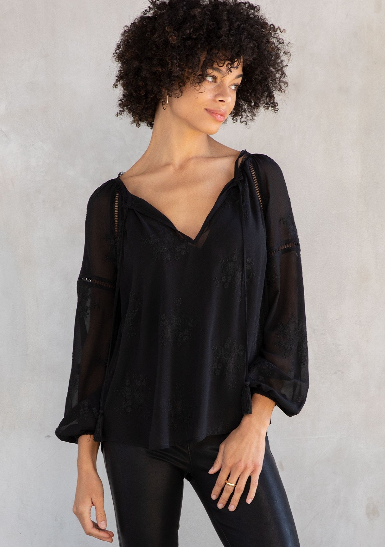 Giselle Black Lace Embroidered LS Blouse
