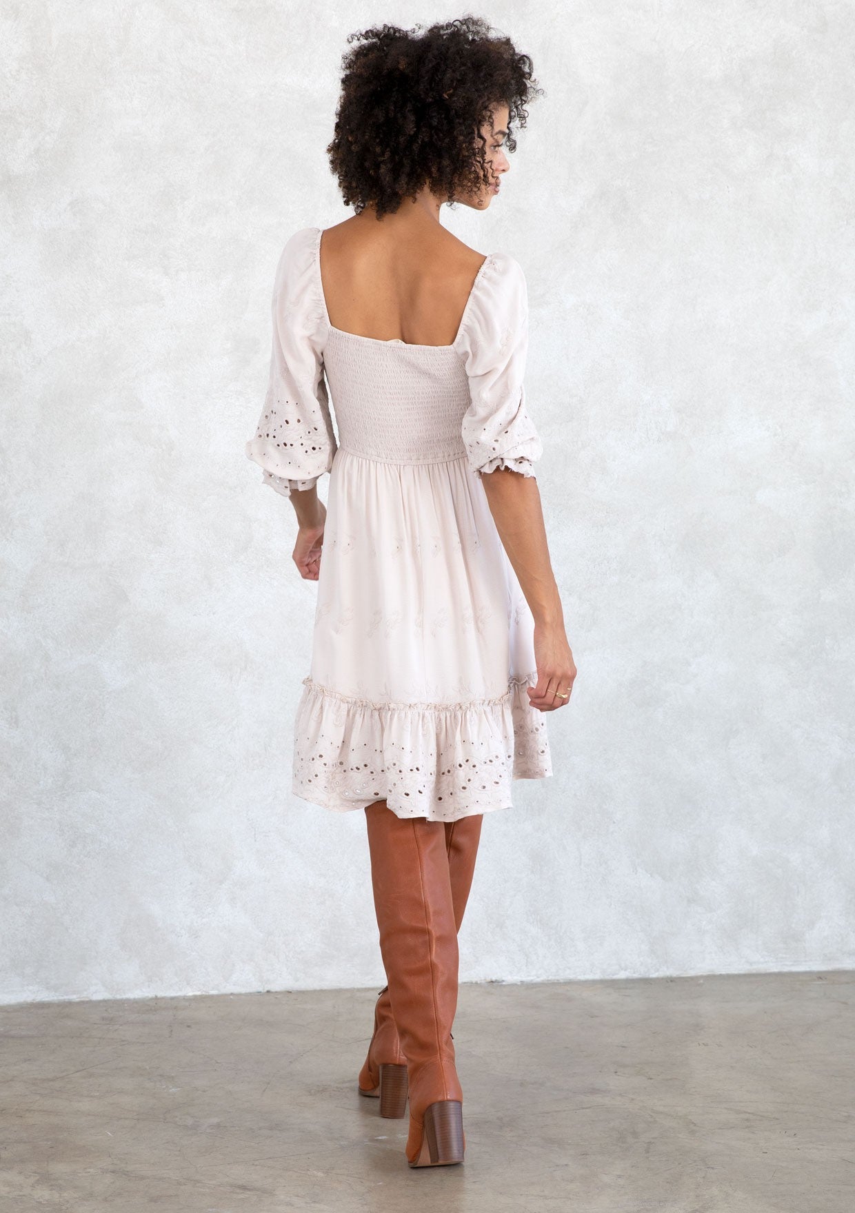 Cleo Dusty Mauve Eyelet LS Dress