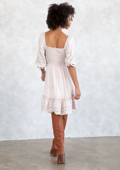Cleo Dusty Mauve Eyelet LS Dress