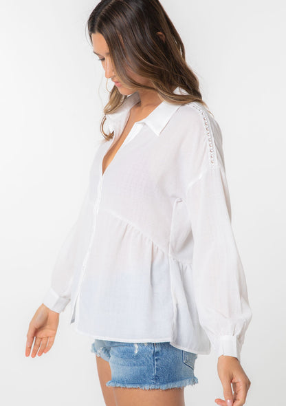Sandra White Button LS Blouse