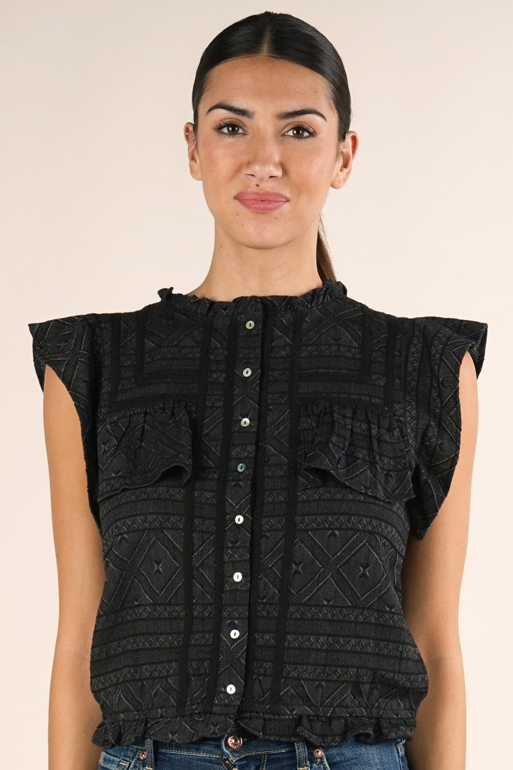 Chelsey Black Button Up LS Blouse