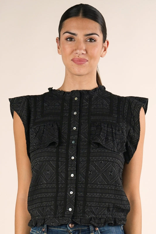 Chelsey Black Button Up LS Blouse