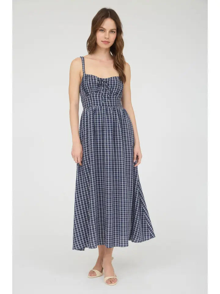 Mia Navy Plaid Midi Dress