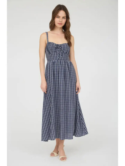 Mia Navy Plaid Midi Dress