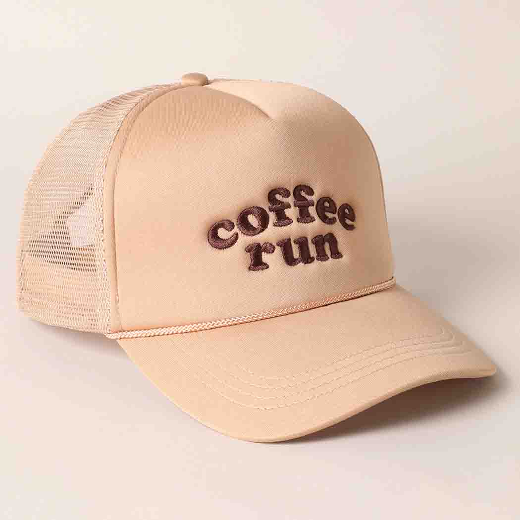 'Coffee Run' Trucker Hat in Beige