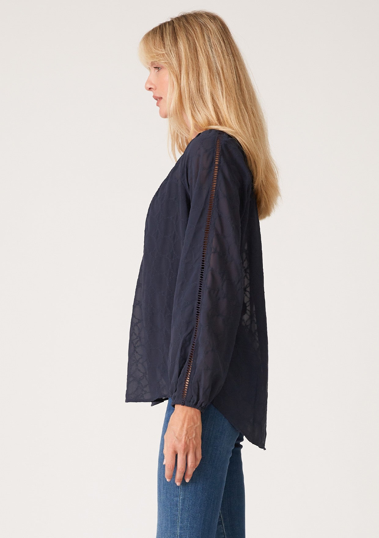 Lindsey Ink Blue Embroidered LS Blouse