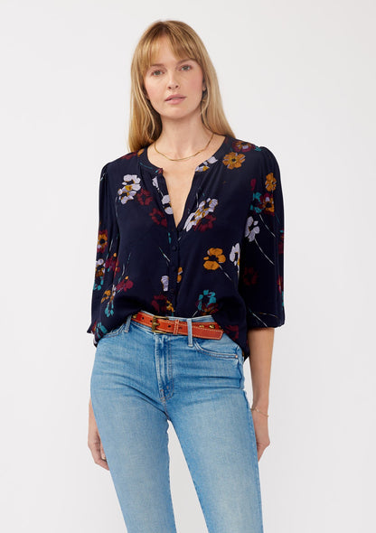 Mary Navy Floral LS Blouse
