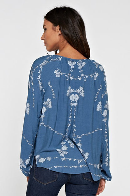 Vanessa Navy Floral LS Blouse