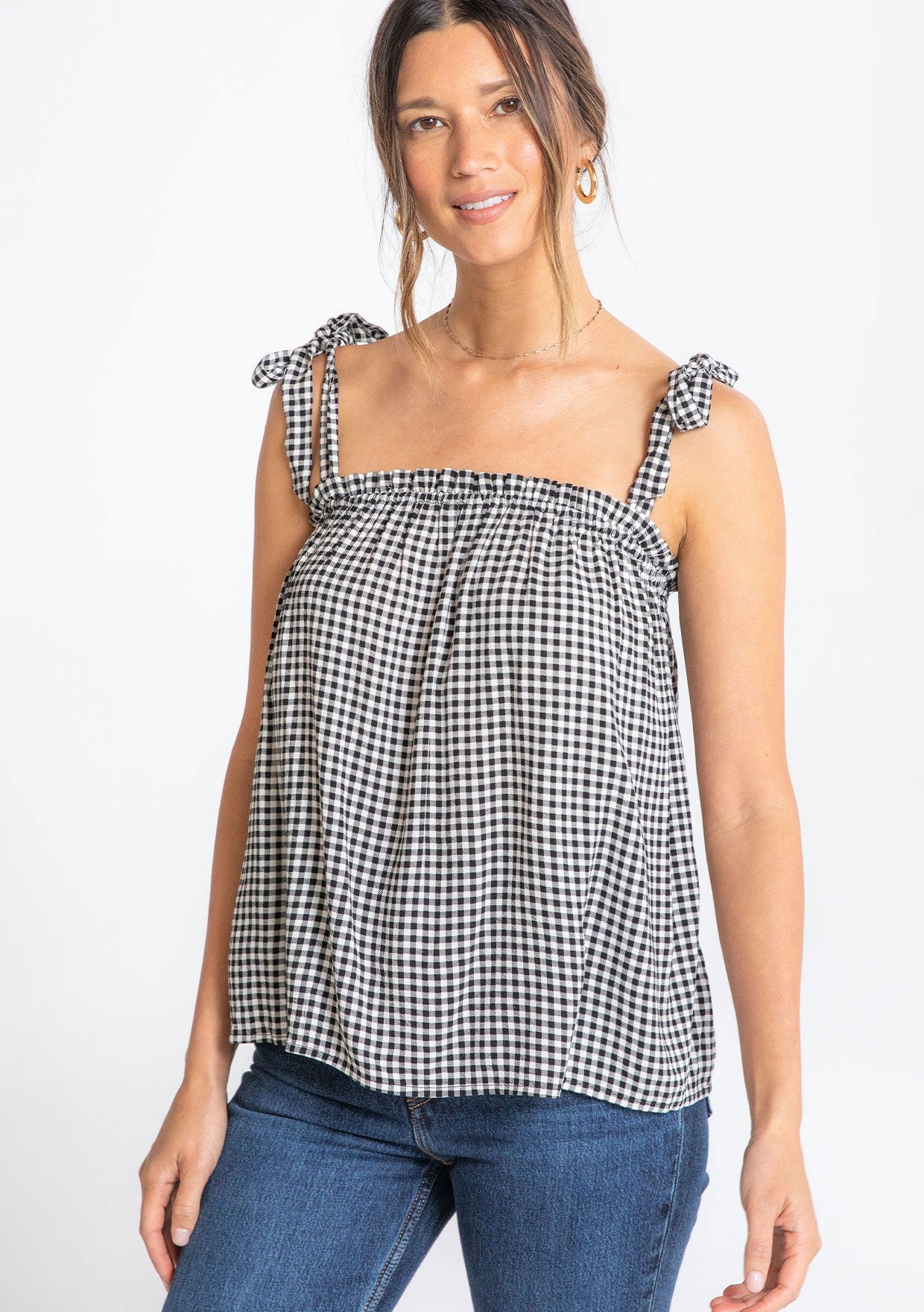Black Gingham LS Blouse