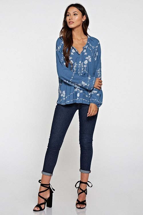 Vanessa Navy Floral LS Blouse
