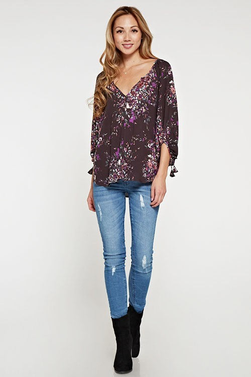 Carly Violet Floral LS Blouse