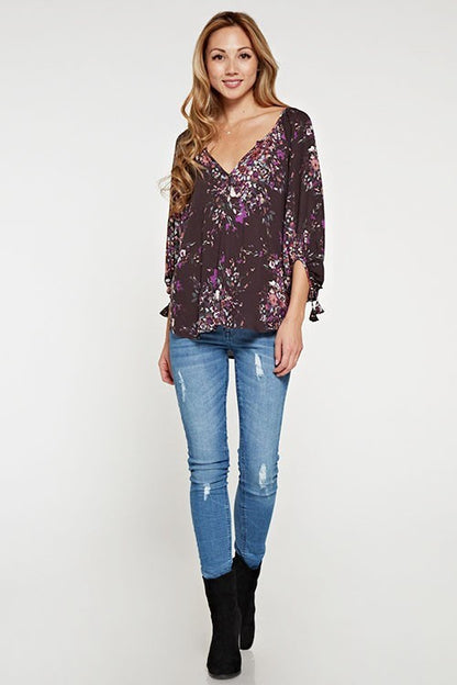 Carly Violet Floral LS Blouse