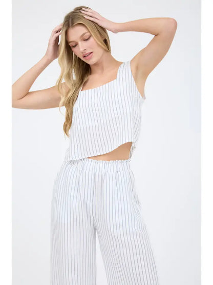 Candace Ivory Pinstripe Sleeveless Tank