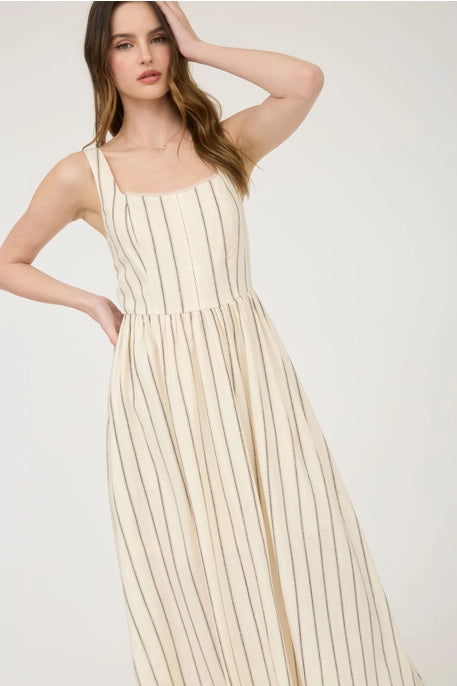 June Striped Khaki Midi Dress