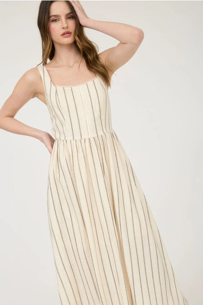 June Striped Khaki Midi Dress
