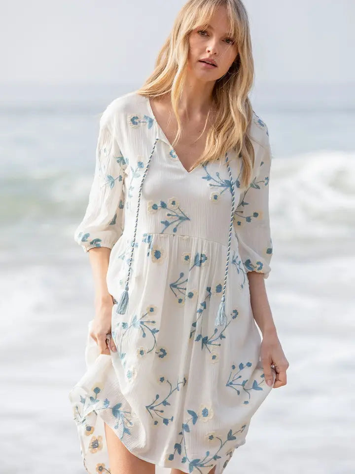 Helen Floral Embroidered LS Mini Dress