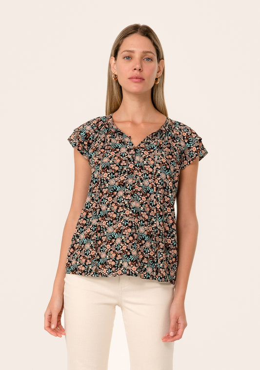 Rae Black Floral LS Blouse