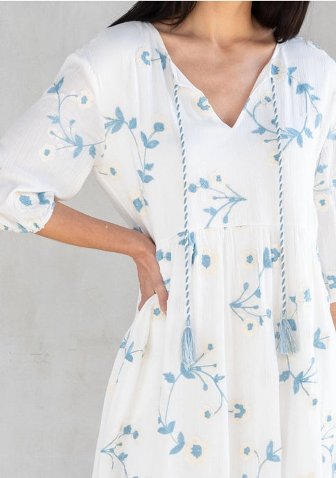 Helen Floral Embroidered LS Mini Dress