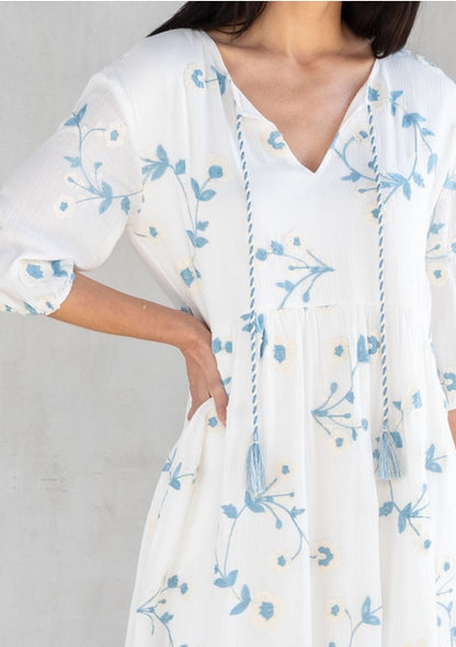 Helen Floral Embroidered LS Mini Dress