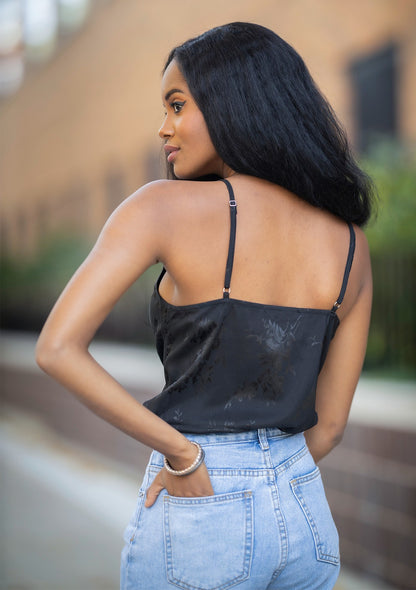 Serena Jacquard Black LS Camisole