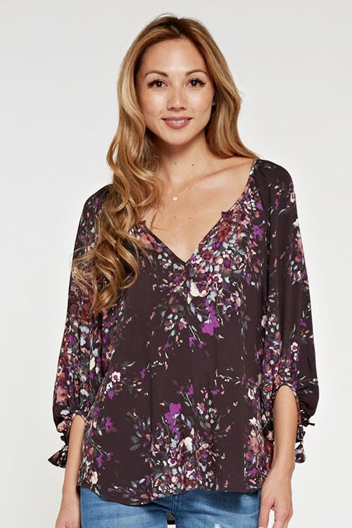 Carly Violet Floral LS Blouse