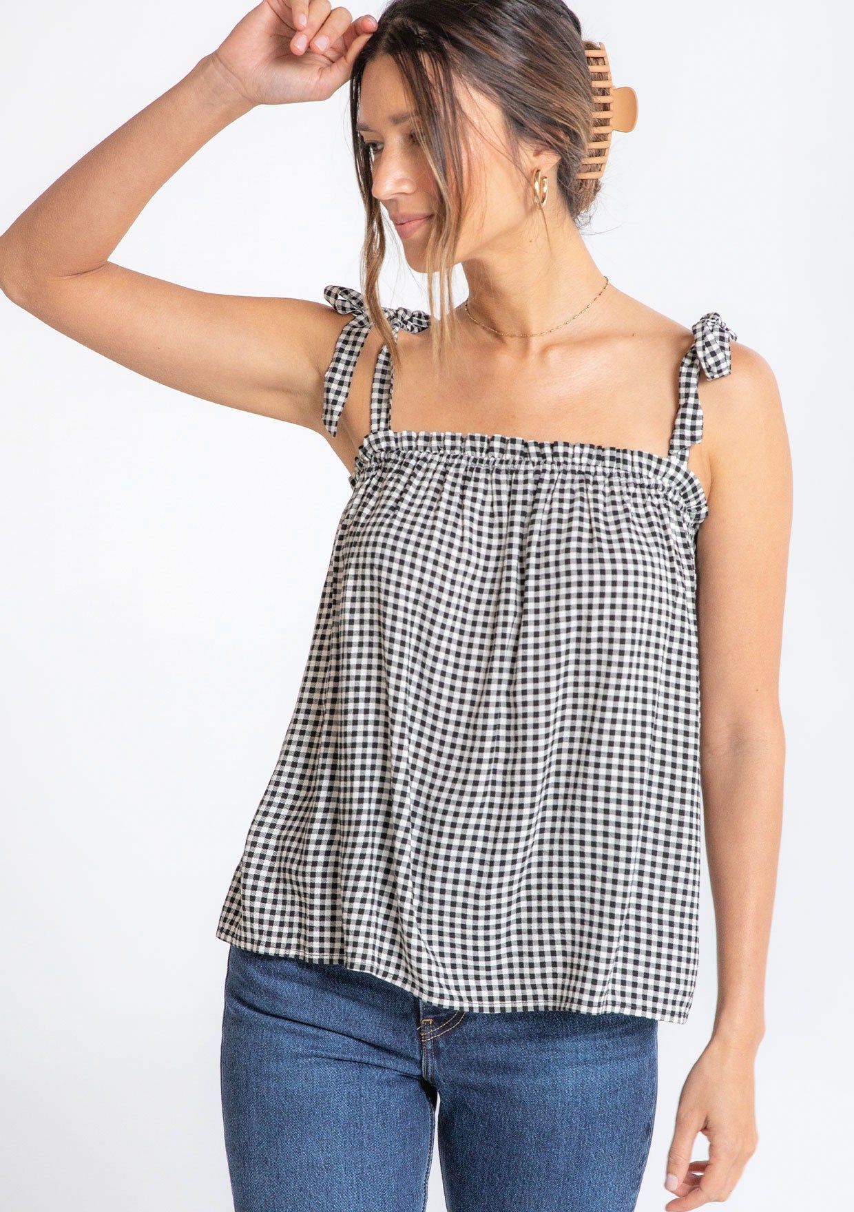 Black Gingham LS Blouse