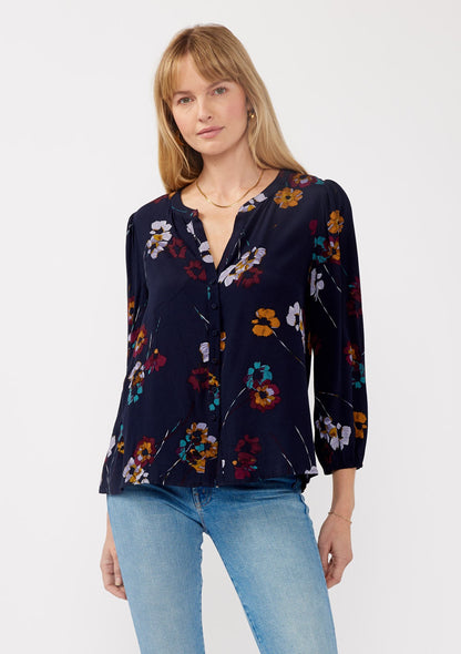 Mary Navy Floral LS Blouse
